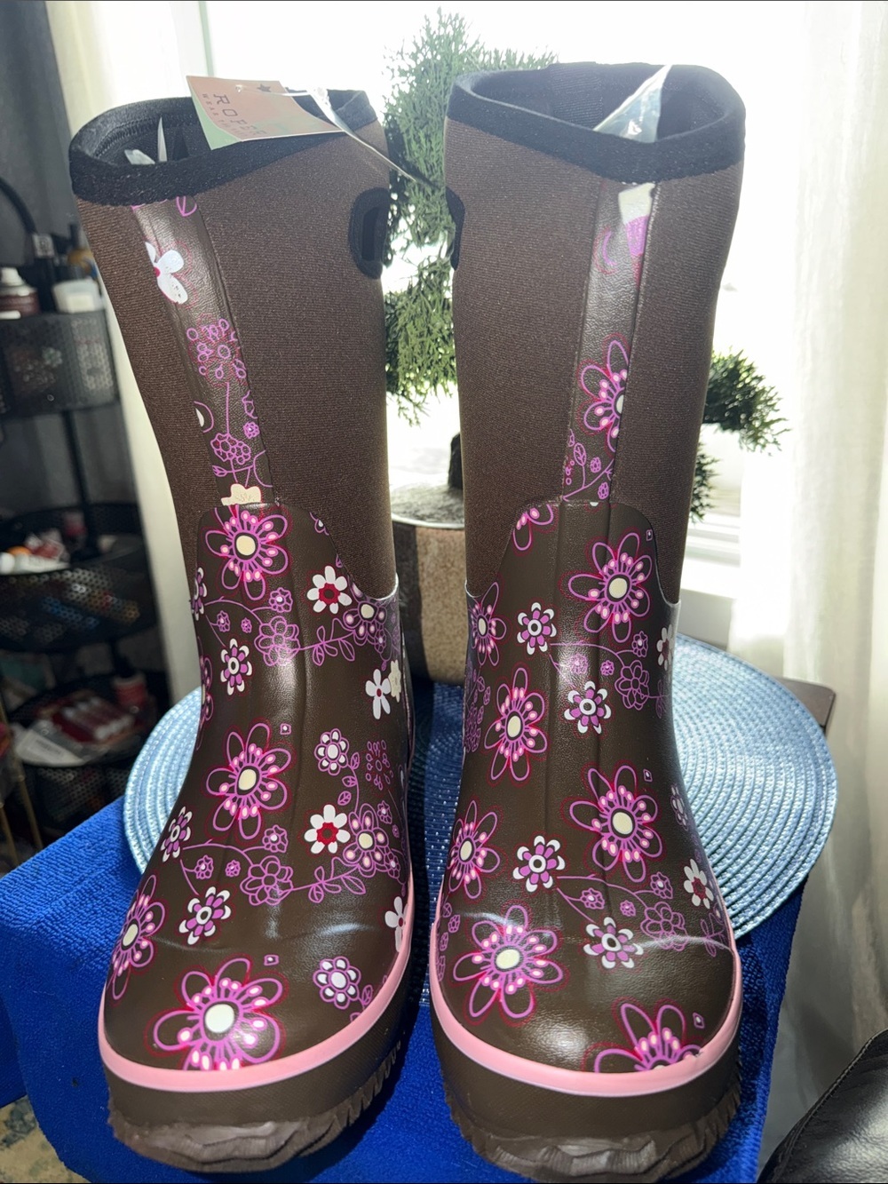 Roper Brown Rain Boots with Pink Floral Print